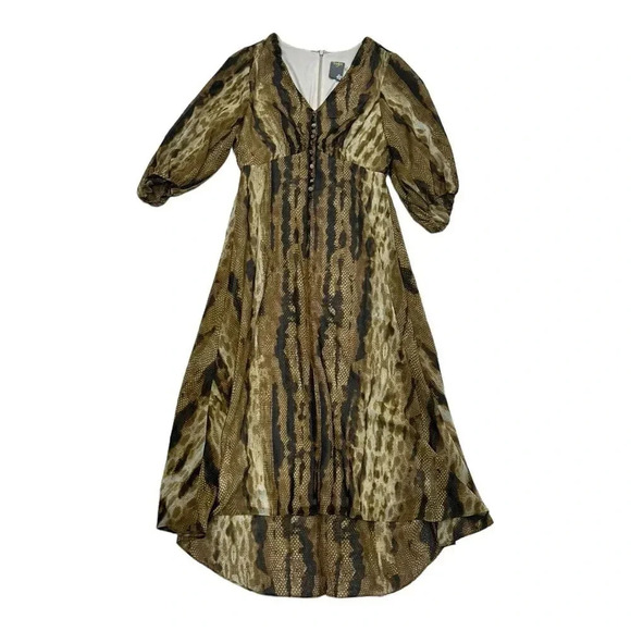 Taylor Brown Balloon Sleeve Snakeskin Printed Midi Dress 2 - Picture 2 of 5